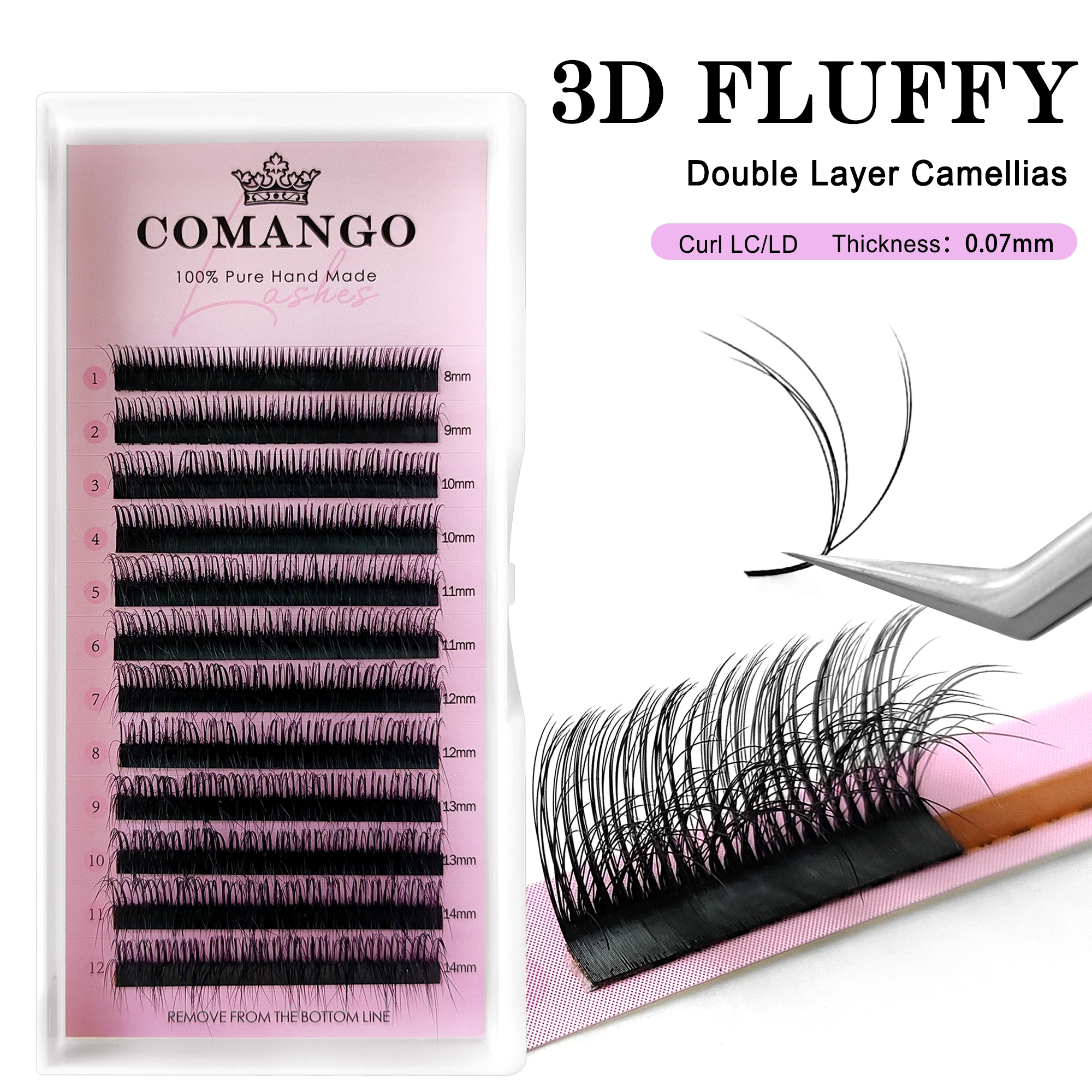CoMango Perfect 3D Vision Fluffy Camellia Eyelash Premade Fans Wispy Volume Eyelash Extension LD LC Double-layer Individual Lash