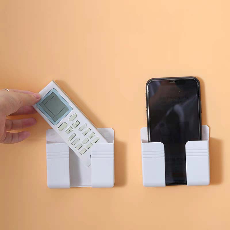 1Pc 화이트 펀치 무료 벽 마운트 전화 플러그 홀더 휴대 전화 충전 스탠드 에어컨 TV 원격 제어 보관 상자