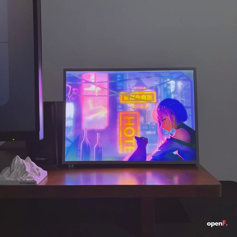 Luz nocturna decorativa de neón cyberpunk de Anime, enchufe USB HD con atenuación de 3 colores, marco de fotos minimalista, decoración de moda para habitación de deportes electrónicos