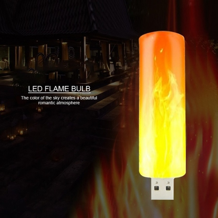 Led atmosfera usb luz chama piscando luzes de vela livro lâmpada para banco potência acampamento iluminação isqueiro efeito luz