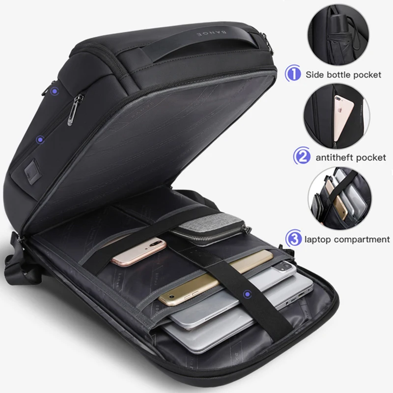 BANGE Antirrobo Mochila impermeable para computadora portátil 17 Bolsa de computadora Viajes Negocios Senderismo Mochilas Mochila escolar Mochila para hombres