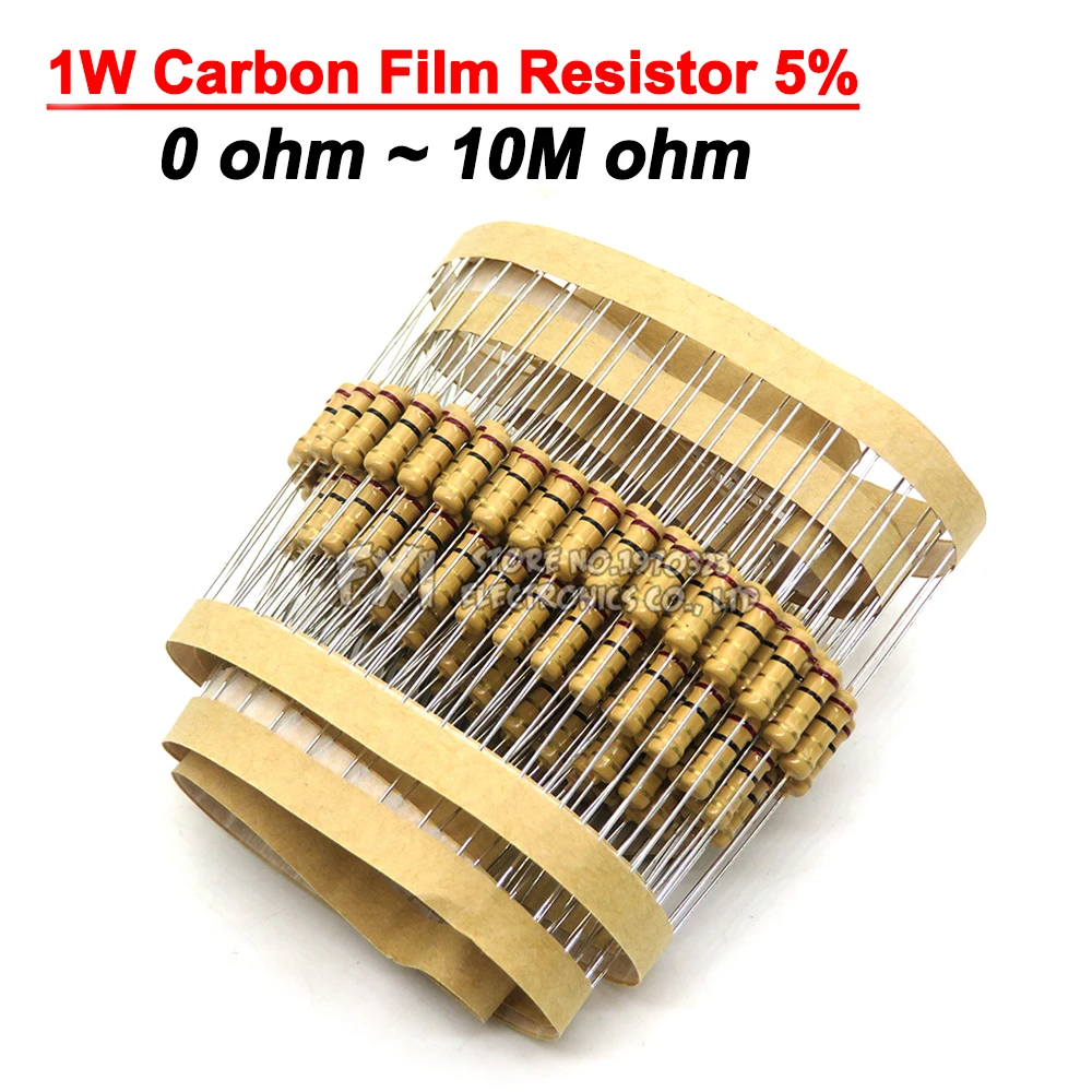 20 Chiếc 1W Carbon Bộ Phim Điện Trở 5% 1R-10M 10R 47R 100R 220R 1K 10K 4K7 100K 560K 1M 3M3 Ohm Ibuw Viền Màu Chống 200K