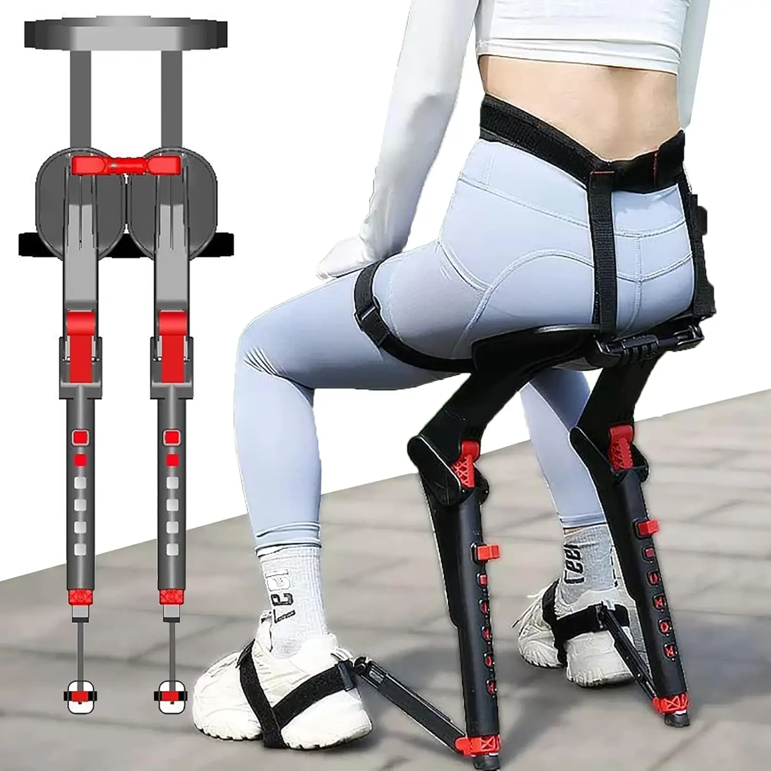 Tragbarer, unsichtbarer Sitz, 5-stufiger höhenverstellbarer Exoskelett-Schwebe-Stool, tragbarer Beinergonomy-Lightchtsitz, ausgesta
