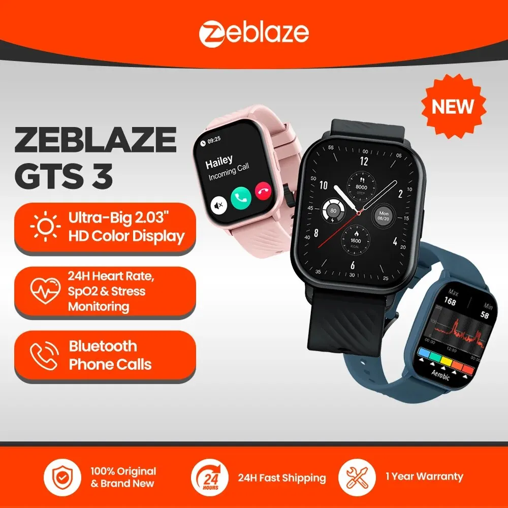Nieuw Zeblaze GTS 3 Spraakoproepen Smart Watch Ultrastroot 2,03 '' HD-scherm 24 uur gezondheidsmonitor 100+ sportmodi 200+ wijzerplaten