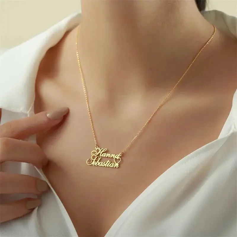 Personalisierte Paar-Halskette mit doppeltem Namen und Liebe, personalisierter doppelter Namensanhänger, Edelstahl-Schmuck, Valentinstagsgeschenke