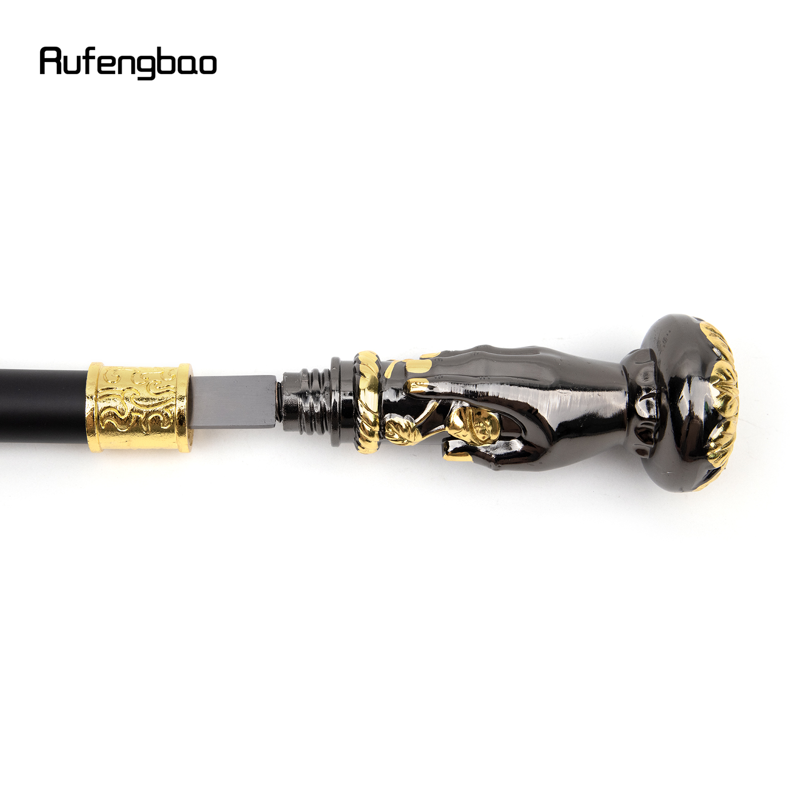 Goldener schwarzer Handgriff-Gehstock mit Blumengriff und versteckter Platte, Selbstverteidigung, modischer Gehstock, Cosplay, Crosier-Stick, 93 cm