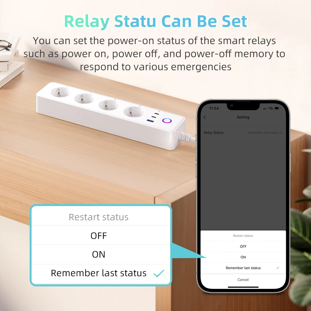Miucda Tuya Wi-Fi Socket Power Strip 1 USB/2 Type-C 1,5 м Умножение мощности полосы питания Adension Advension AC Power Adapter Smart Charger