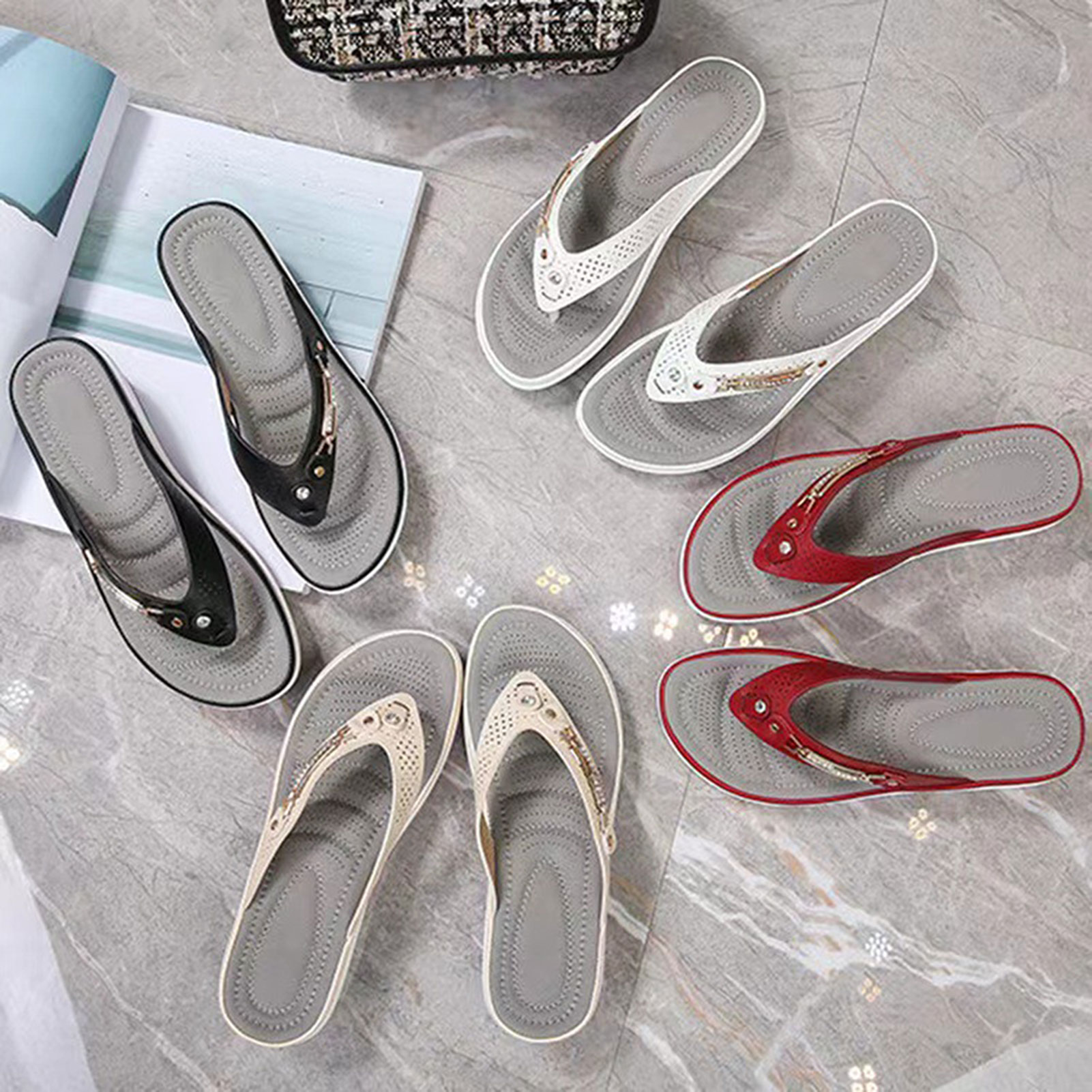 2024 Damen Hausschuhe Neue Mode Slides Rutschfeste Schuhe Strandsandalen Damen Draußen Freizeit Flip Flops Tragen Offene Zehen