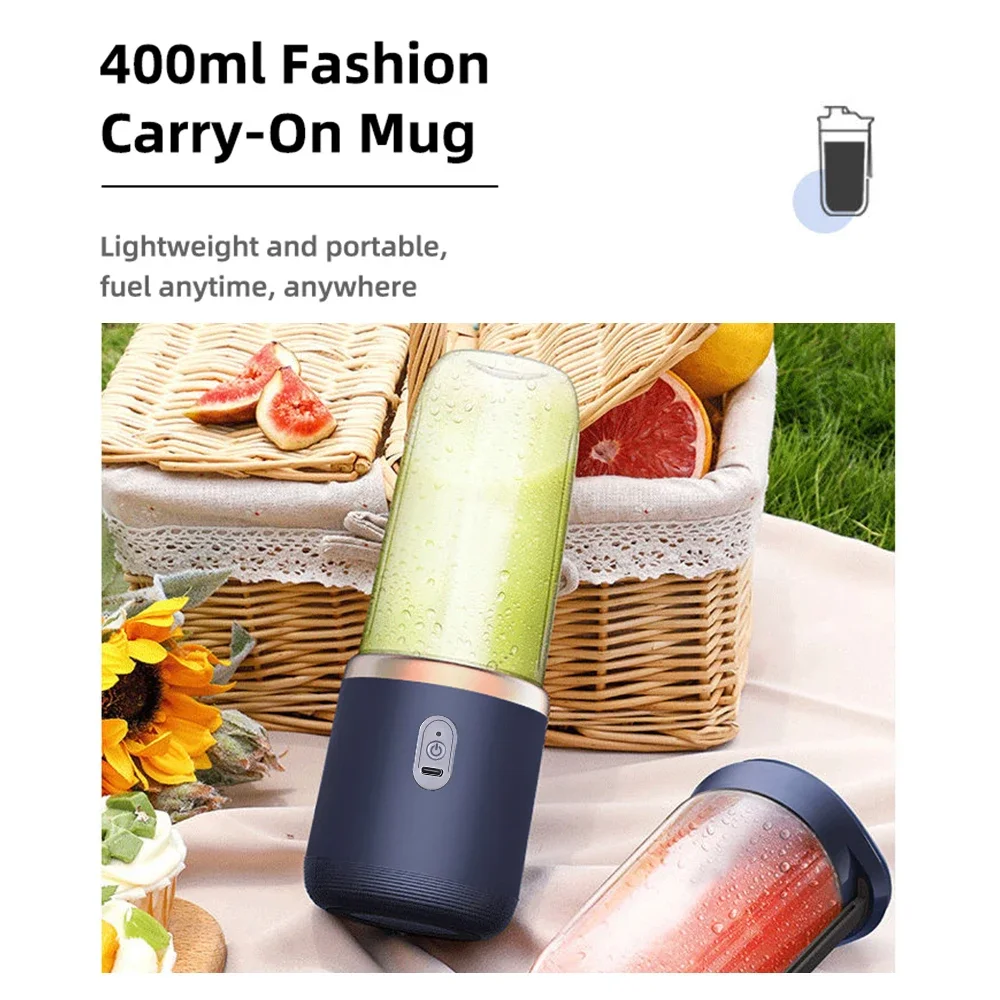 6 ใบมีดไฟฟ้า Juicer ถ้วย 2 ถ้วยสําหรับเดินทางแบบพกพา Juicer Mixer USB ชาร์จน้ําผลไม้สดเครื่องปั่นส่วนบุคคล Smoothie