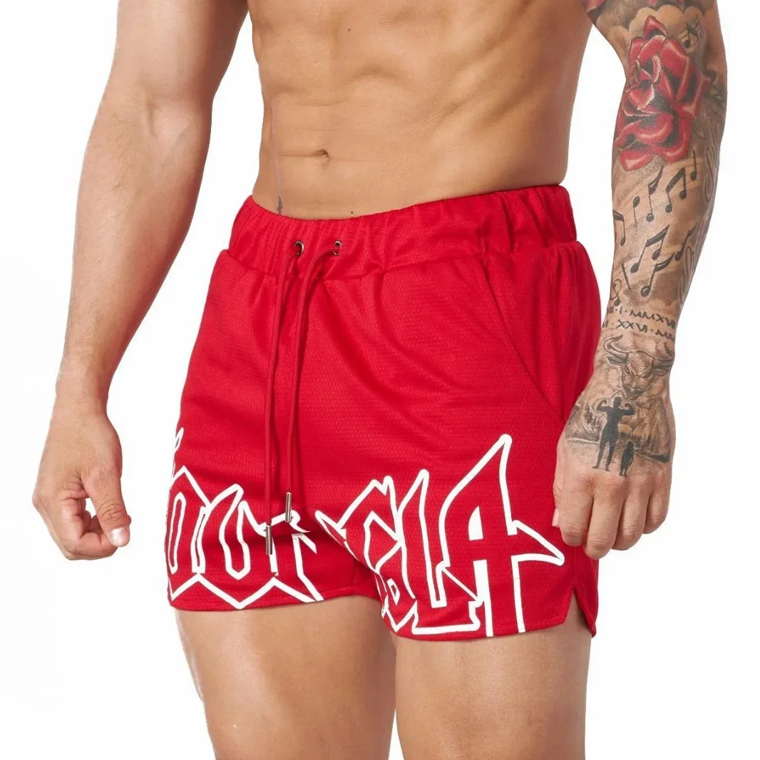 YOUNGLA อเมริกันฤดูร้อนใหม่กีฬาฟิตเนสกางเกงขาสั้นตาข่ายแห้งเร็ว Breathable บาสเกตบอลการฝึกอบรมกางเกงขาสั้นสบายๆกางเกงชายหาด