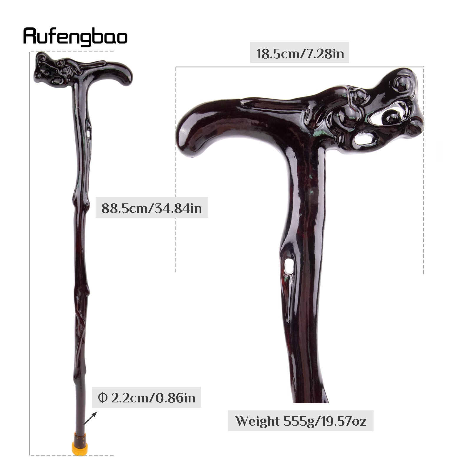 Bola de mordida de dragão marrom, de madeira, articulação única, moda, bengala decorativa, basinha cospaly, dia das bruxas, maça, muleta, varinha, crosier 88cm