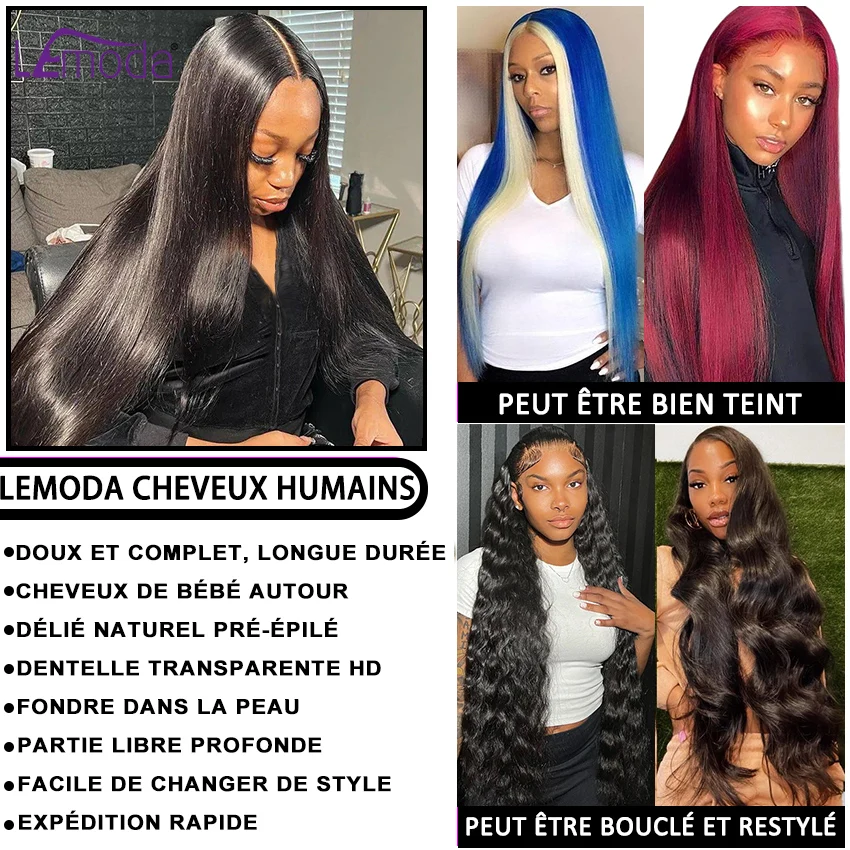 Perruque Lace Front Wig Remy naturelle lisse-Lemoda, 13x6 13x4, 34 32 pouces, HD, perruque Lace Wig transparente, pour femmes