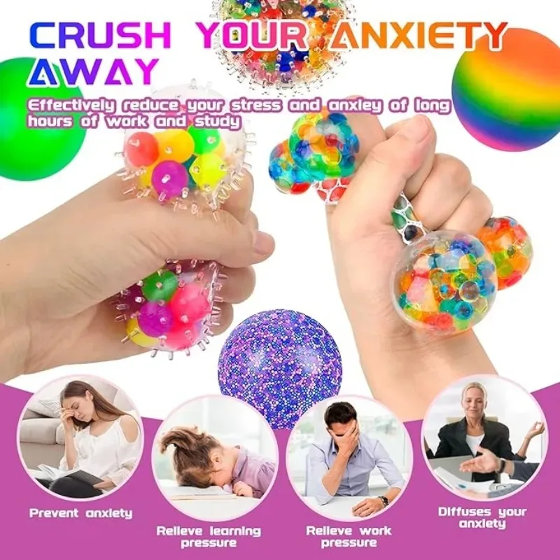 6 pièces Mini balles anti-Stress Squishy ensemble arc-en-ciel balle à presser EDC jouet sensoriel Fidget jouet Durable Non toxique balles à presser soulager le Stress