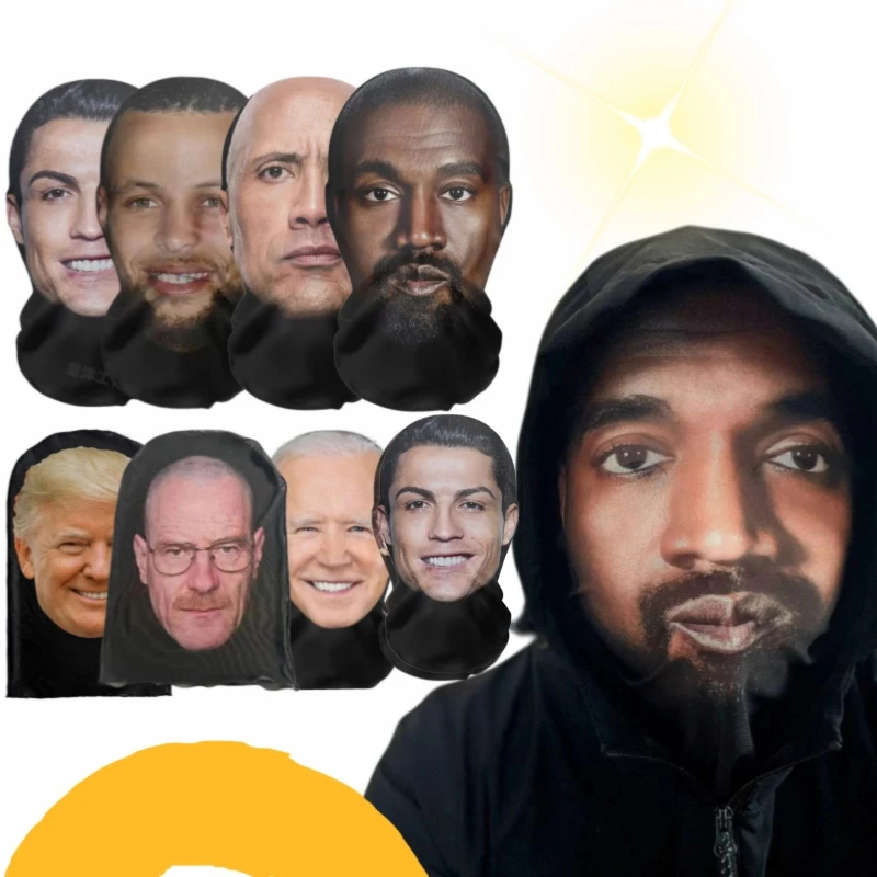 Neue 3D-gedruckte Kanye-Maske, elastische Mesh-Vollgesichtsmaske für Männer und Frauen, Cosplay-Kopfbedeckung, Hip-Hop-Mode, Sturmhaube, Kapuze, Hut, Kopfbedeckung
