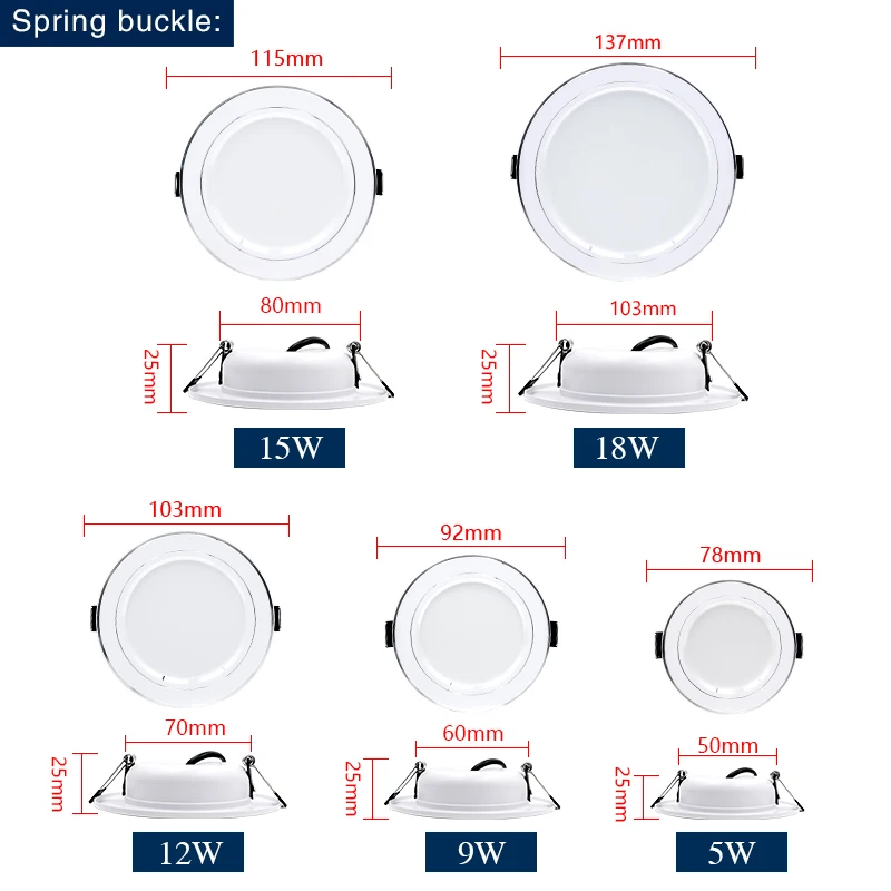 10 unids/lote LED Downlight 12V 24V 110V 220V foco 5W 9W 12W 15W 18W empotrado en el techo Led Downlight lámpara blanca fría y cálida
