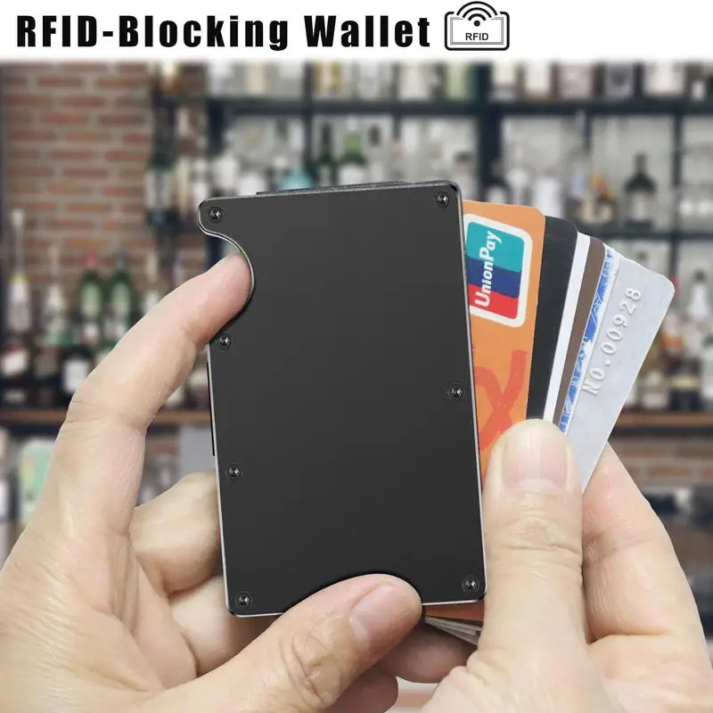 Slim Pop-Up RFID Card Holder - Aluminum Wallet for Men, Elastic Back Pouch ID/Credit Case, Unisex Travel Purse with Protection