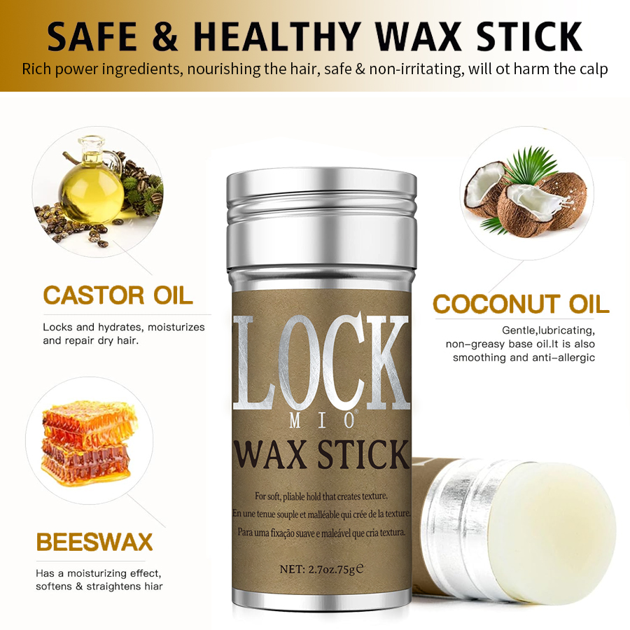 LOCKMIO-palo de cera Natural, aceite de coco, hidrata, suaviza, suavizante, estilismo, Control de bordes del cabello, sujeción fuerte y duradera