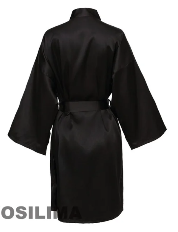 Robe de noiva para festa de casamento, com letras pretas, kimono, cetim, pijama, dama de honra, roupão sp2000