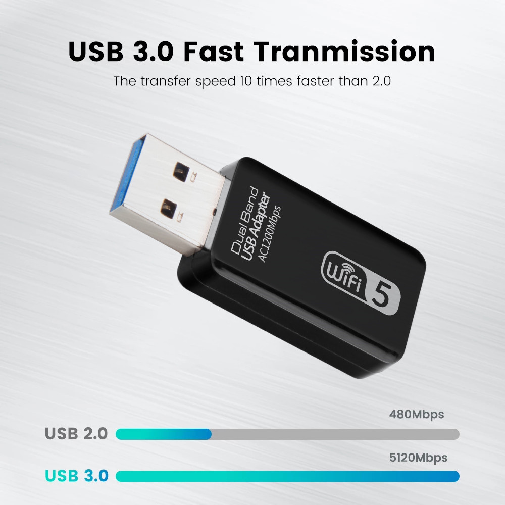 Adaptador Wifi 5G, adaptador USB 3,0, tarjeta de red inalámbrica de 1200Mbps, receptor Dongle Wifi, adaptador Lan Ethernet para Pc y portátil