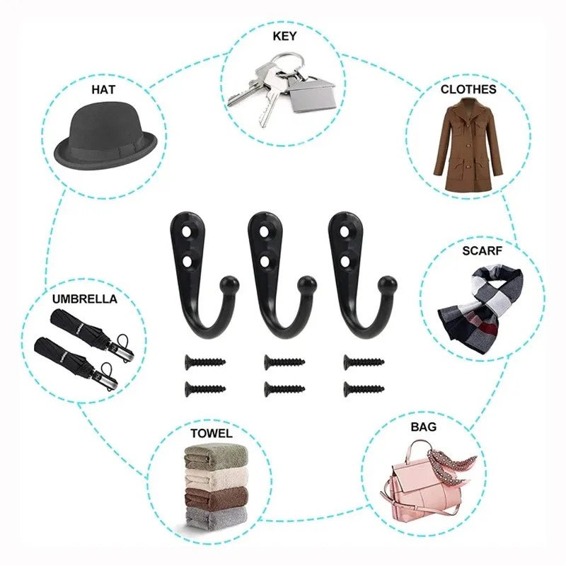 Wholesale Metal Hooks with Screws Wall Mounted Hanging Hook for Coat Towel Bags Caps Hanger Kitchen Bathroom Storage Rack Holder