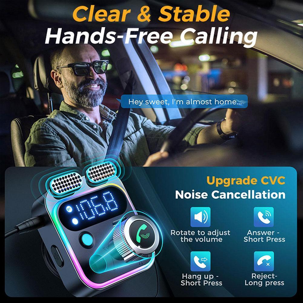 Transmissor FM Bluetooth para rádio de carro com microfones duplos para chamada de telefone mãos livres sem fio MP3 Player Suporte para carregamento rápido