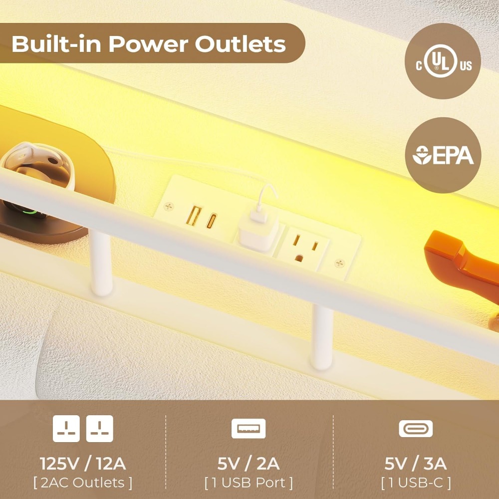 Full Bed Frame with LED Lights, Princess Velvet Upholstered Platform Bed for Girls, Headboard with Charging Station & Guardrail