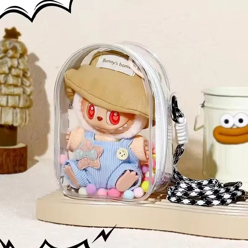 Für Labubu 15-17 cm V2 Sitzen Party PVC Transparent Display Tasche Schutz Fall Puppe Outfit Lagerung Zubehör