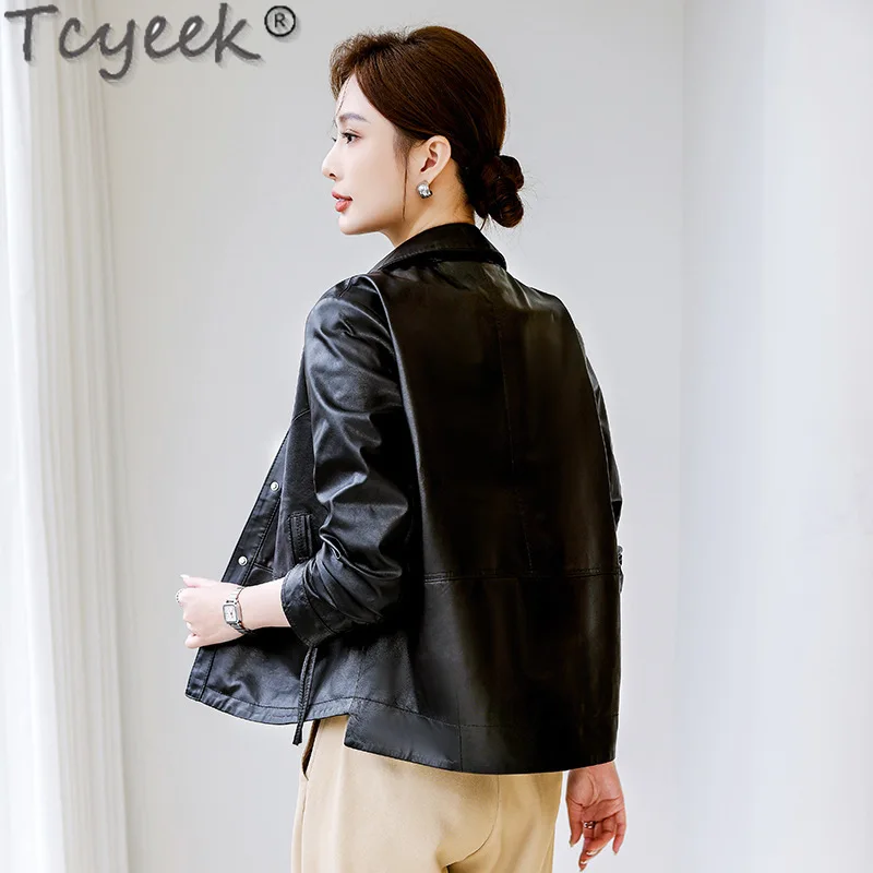 Tcyeekของแท้หนังแจ็คเก็ตผู้หญิงฤดูใบไม้ผลิฤดูใบไม้ร่วงเสื้อผ้าหนังแกะจริงเสื้อลําลองแจ็คเก็ตหนังผู้หญิง2024