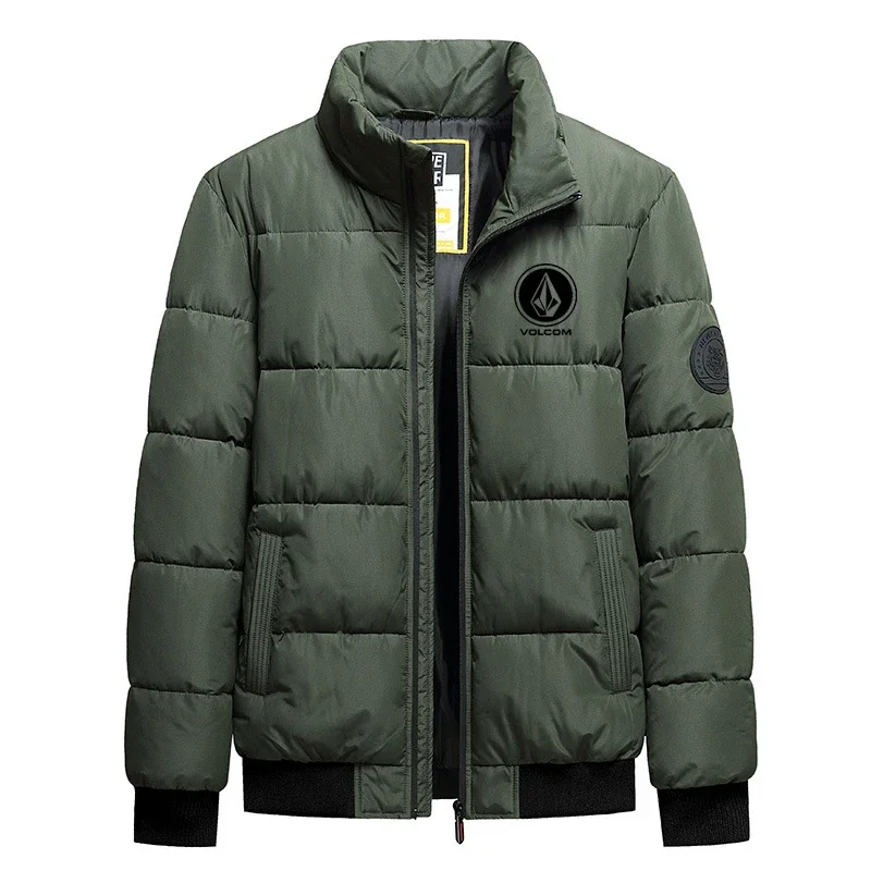 ฤดูใบไม้ร่วงและฤดูหนาว Volcom แฟชั่นซิปผู้ชาย Stand Up COLLAR พิมพ์เสื้อแจ็คเก็ตกลางแจ้ง windproof Casual Cotton JACKET