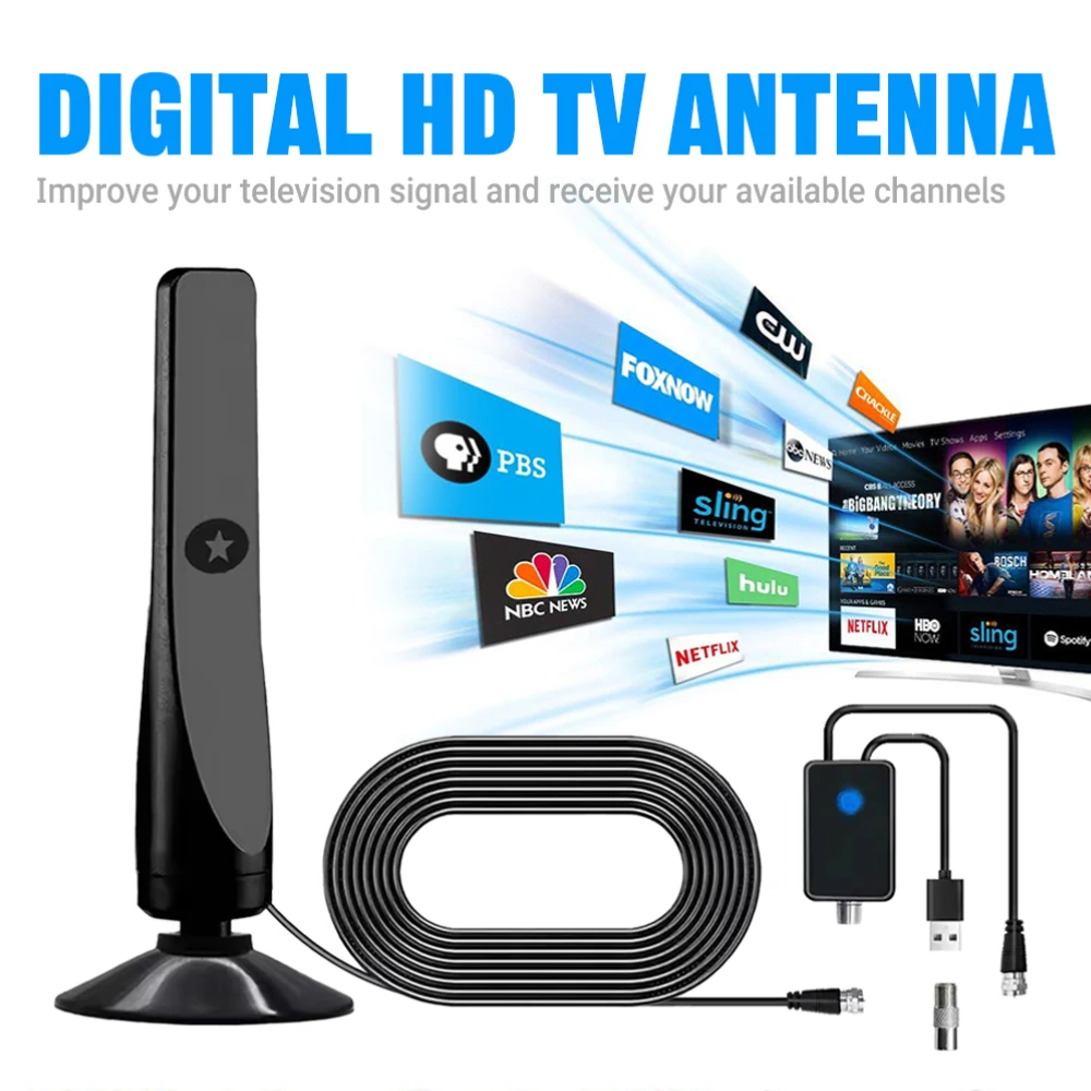 Antena de TV Digital Ultra HD 4K/1080P con amplificador de señal 25DBI Antena interior y exterior de alcance de 50 millas con recepción de señal mejorada
