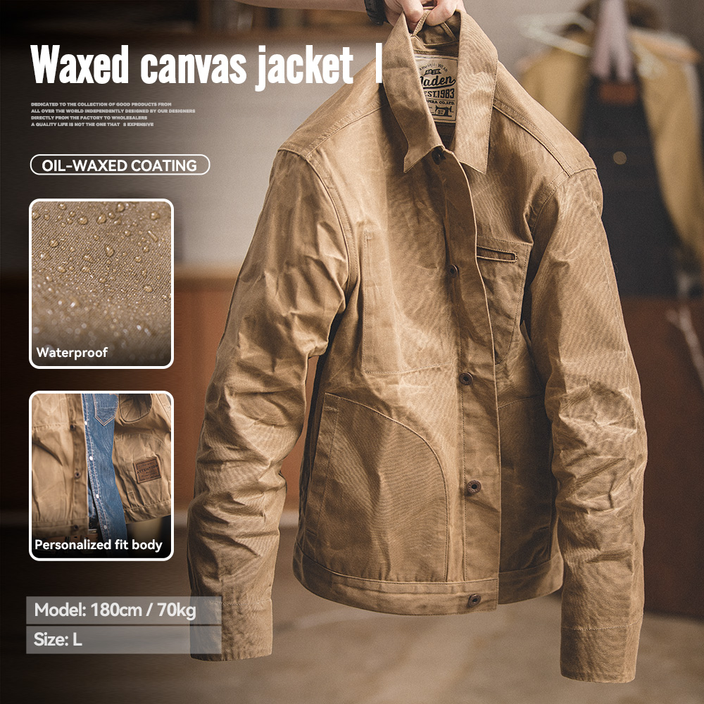 Maden Vintage Heren Canvas Olie Wax Jassen Kaki Multi-pocket Revers Kraag Single-breasted Jas Windjack voor Mannelijke Uitloper