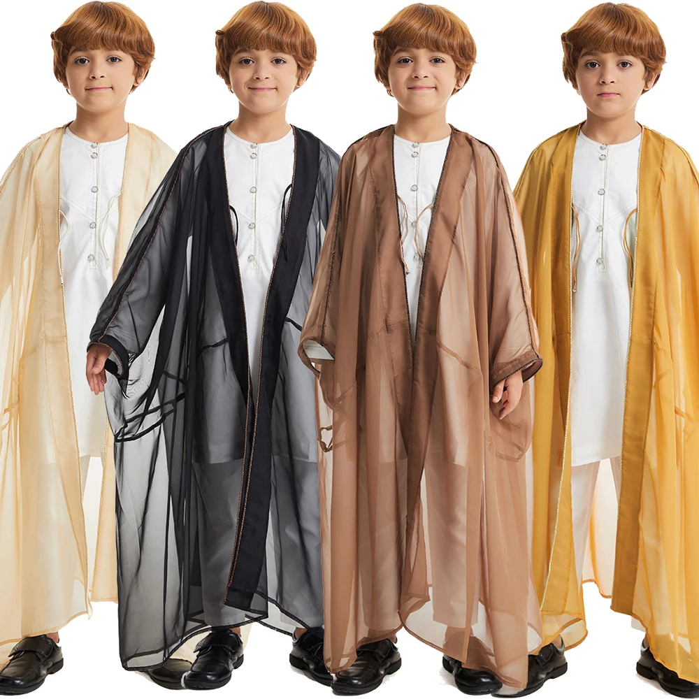 Muslim Junge Kinder Kimono Cardigan Open Abaya Dubai Türkei Kaftan Islam Child Jubba Thobe Saudi Arab Thobe Djellaba Dishdasha Dress