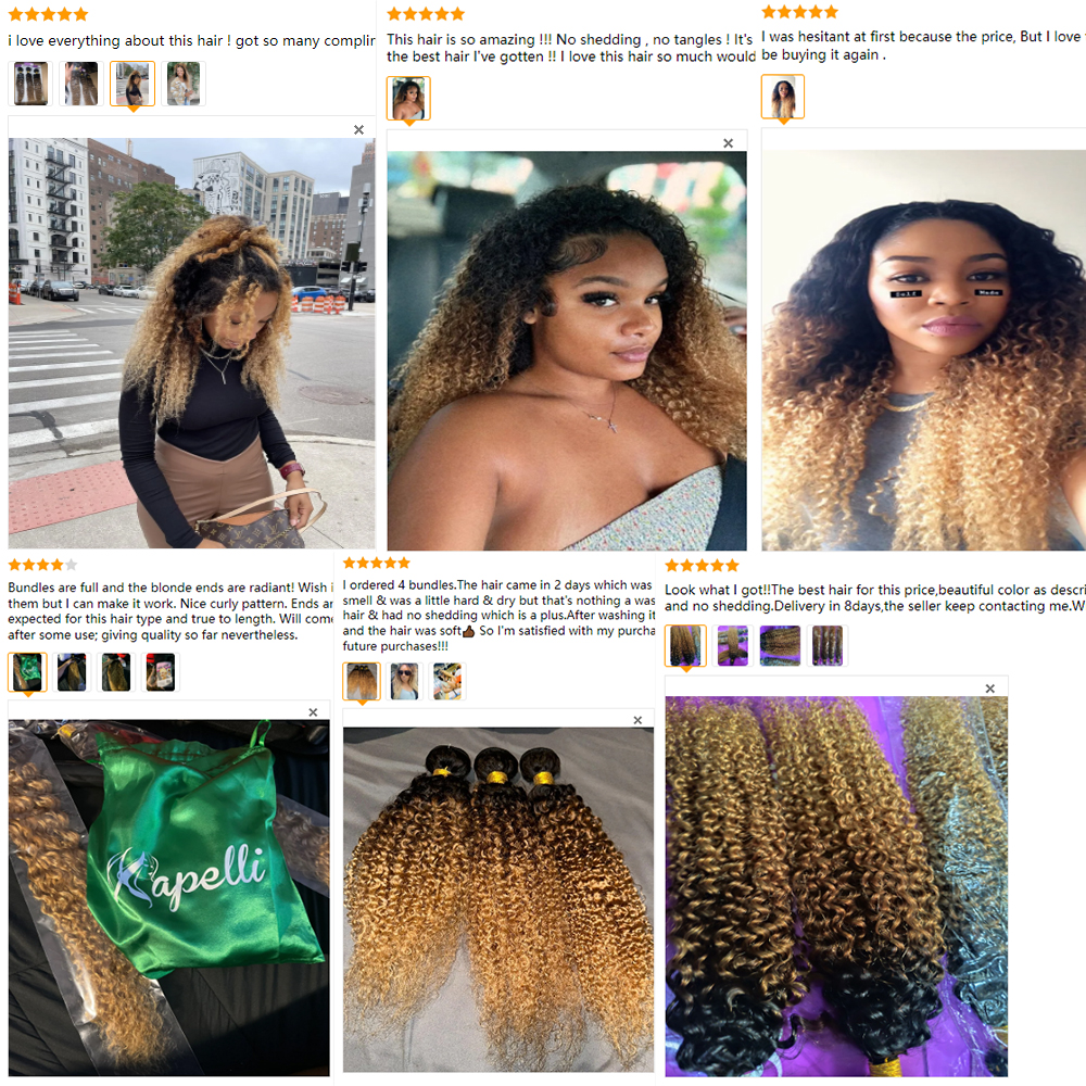 Mechones rizados Afro 15A Ombre 1/3/4 Uds extensiones de cabello humano 100% mechones de cabello humano postizo virgen sin procesar Jerry Curl