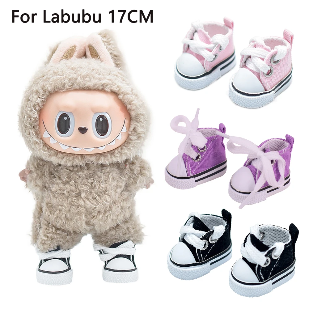 Shoes For Labubu 17cm Plush Doll Solid Color Fashion Canvas Shoes For Labubu 3 2 1 Doll Accessories Girl's Toys Birthday Gifts
