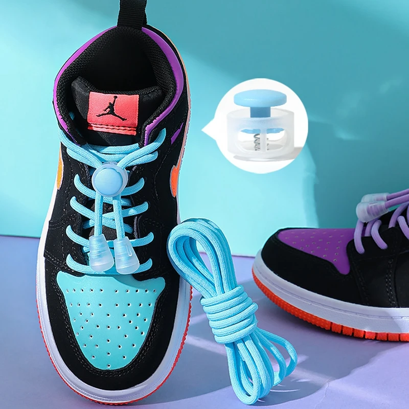 Cordones de zapatos para niños de 26 colores, cordones redondos elásticos con cierre a presión sin corbatas, artefacto fijo, cordones perezosos, Unisex, 1 par