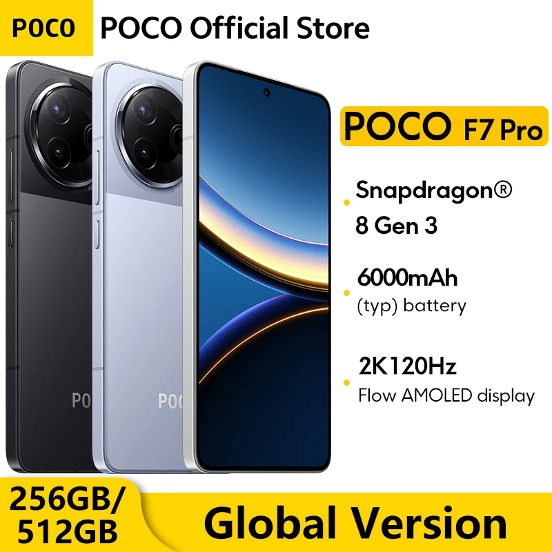 Novo telefone móvel POCO F7 Pro 5G versão global 256GB 512GB carro-chefe Snapdragon ®   8 Gen 3 120Hz 2K Fluxo AMOLED Display 90W NFC
