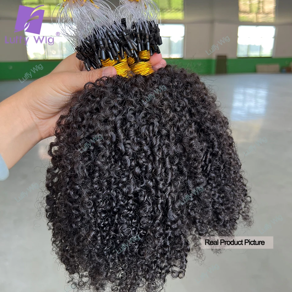 Micro Loop ต่อผมมนุษย์ 3c 4a Afro Kinky Curly จริงบราซิล Remy MicroLinks ผม Links สําหรับผู้หญิงสีดํา luffy