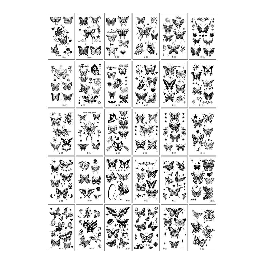 30 Stück schwarze Schmetterlings-Fake-Tattoo für Frauen, wasserdicht, temporäre Tattoos, geeignet für Arm, Körper, realistische Tattoo-Aufkleber für Mädchen