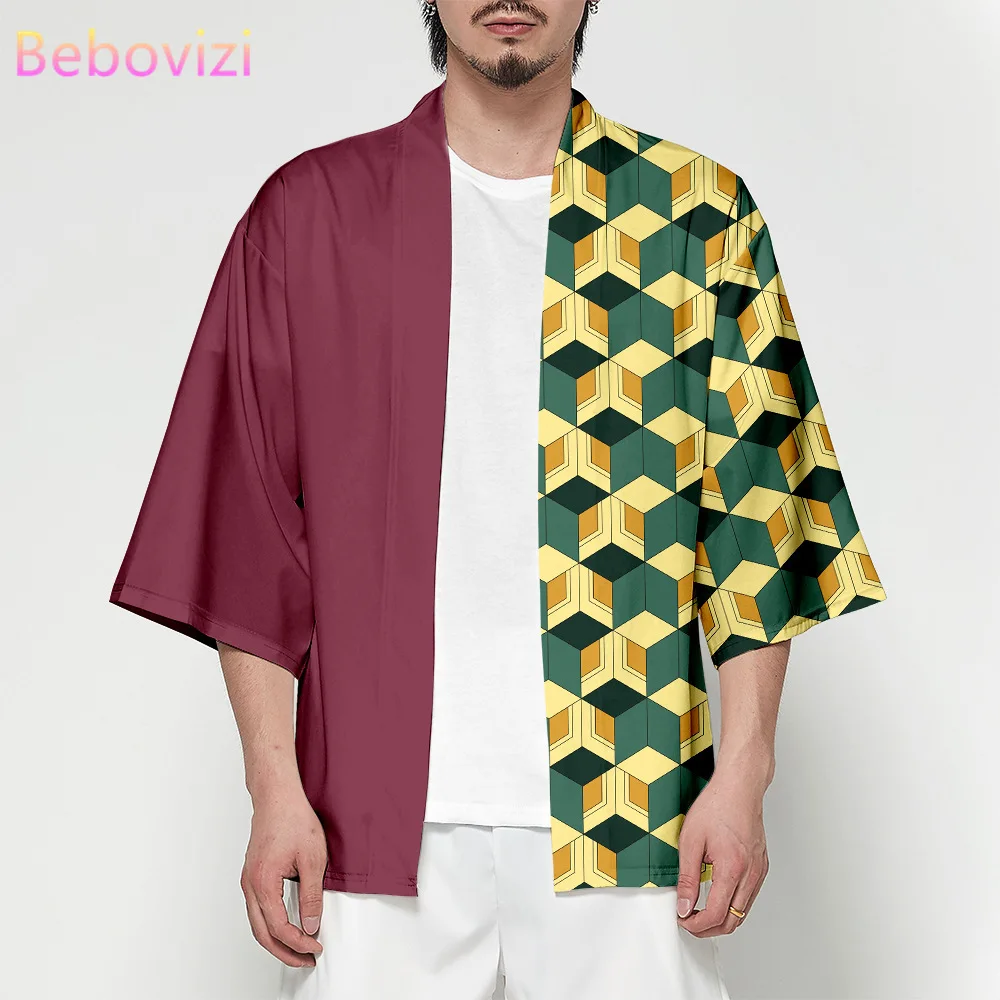 6XL 5XL 4XL Plus Size Anime Japanese Tanjiro Samurai Kimono of Men Women Cardigan Haori Obi Asian Cosplay Clothes Haori Tomioka