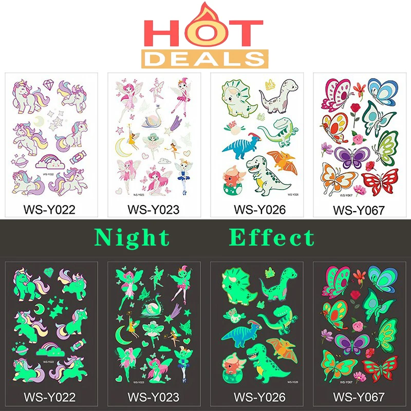 Tatouage lumineux 4 10 pièces/ensemble tatouages temporaires sirène Licorne enfants autocollants pour enfants Pokemon tatouage tatouage tatouage pour enfants licorne