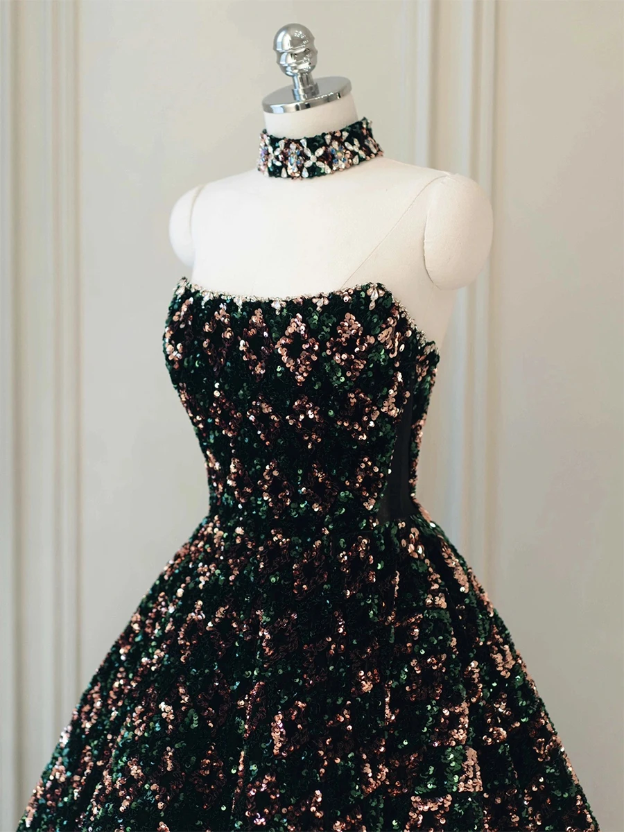 JVDV Black Sparkly Sequins Beaded Prom Dresses 2023 Real image puffy pricess lace-up corset celebrity red carpet evening gowns