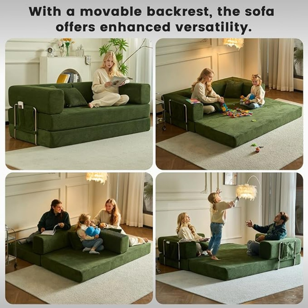 Folding Sofa Bed Convertable Corduroy Couch King Size Floor Sleeper 4-in-1 Modular Sofa Fold Out Futon Lounge Comfy Lazy cama
