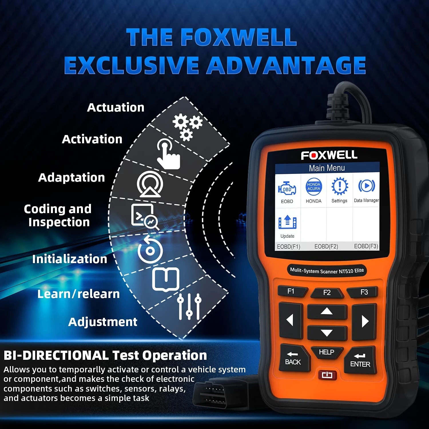 FOXWELL NT510 Elite OBD2 Kfz-Scanner, alle System-bidirektionale Steuerung, ECU-Codierung, IMMO A/F 30+, Reset-Autodiagnosetools