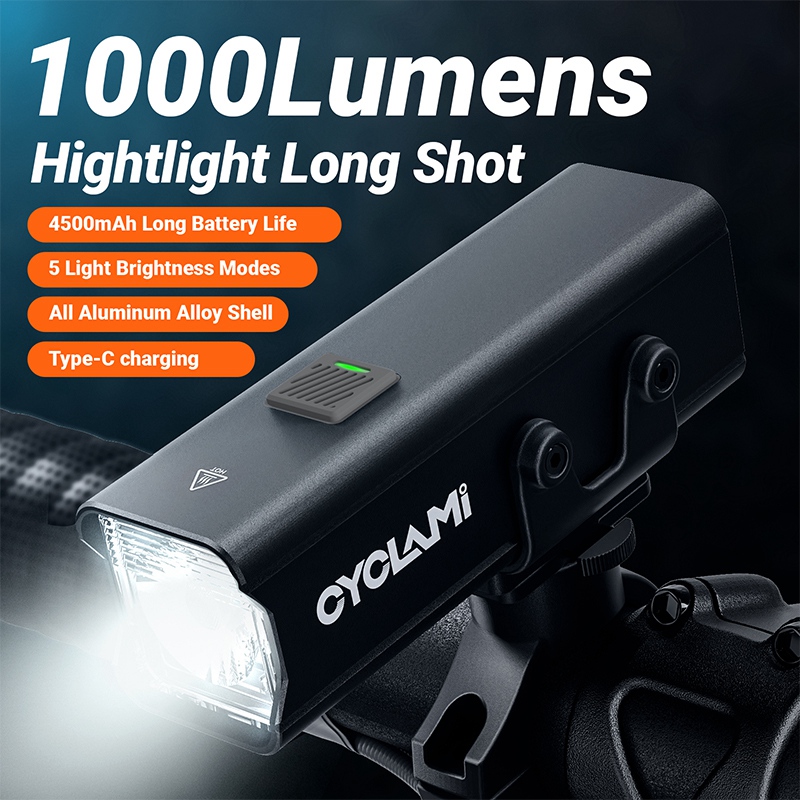 CYCLAMI 1000LM vélo lumière avant lampe type-c Rechargeable LED 21700 4500mAh vélo lumière étanche phare vélo accessoires