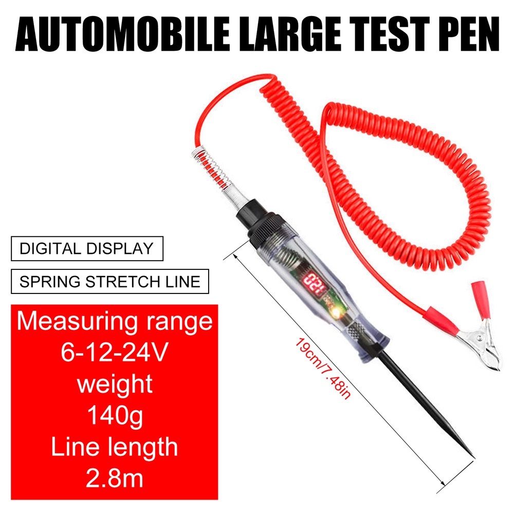 Probador de circuito de voltaje para coche y camión, 3-36V CC, pantalla Digital, bolígrafo eléctrico, sonda, bombilla, herramientas de diagnóstico para automóvil