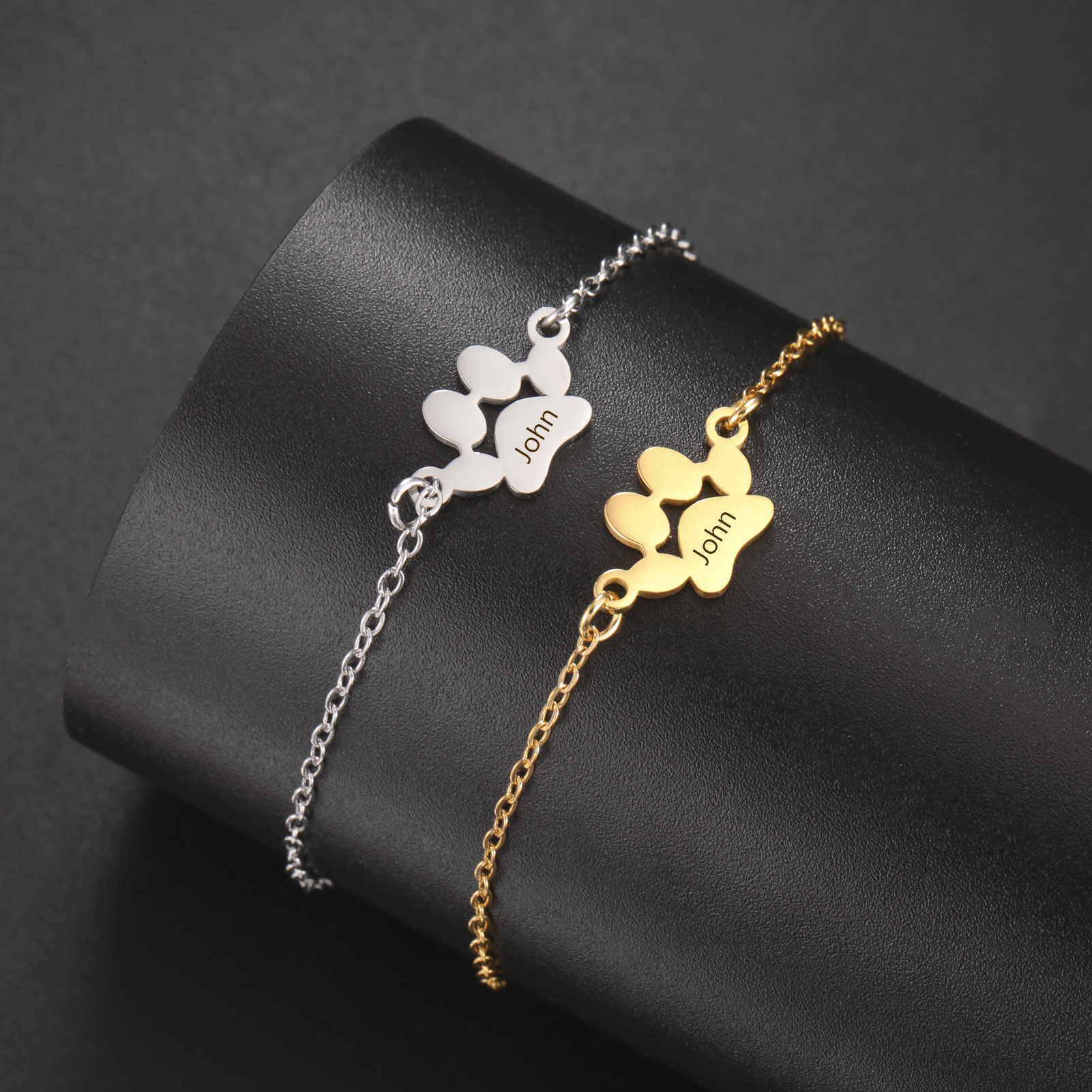 Cazador Edelstahl-Charm-Armbänder mit individuellem Namen, Tier, Hund, Katze, Pfote, für Frauen, personalisierter Schmuck, Geburtstag, Muttertagsgeschenk
