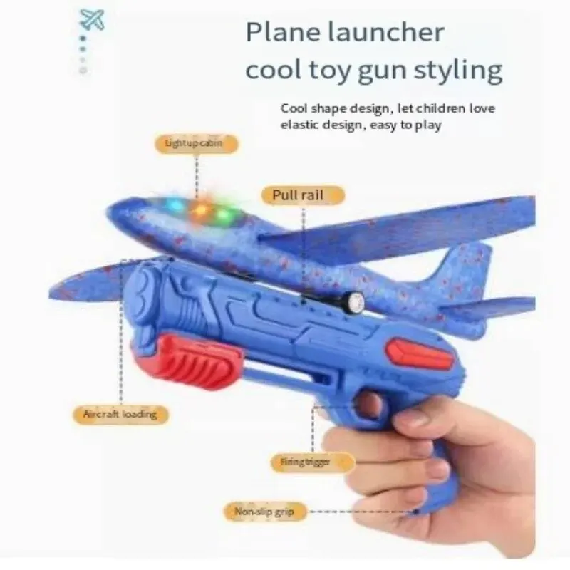 Clearance_glowingフォーム航空機、ランチャーカタパルト、グライダー、おもちゃの銃、子供の屋外ゲーム、バブルモデル、射撃フライ、10m
