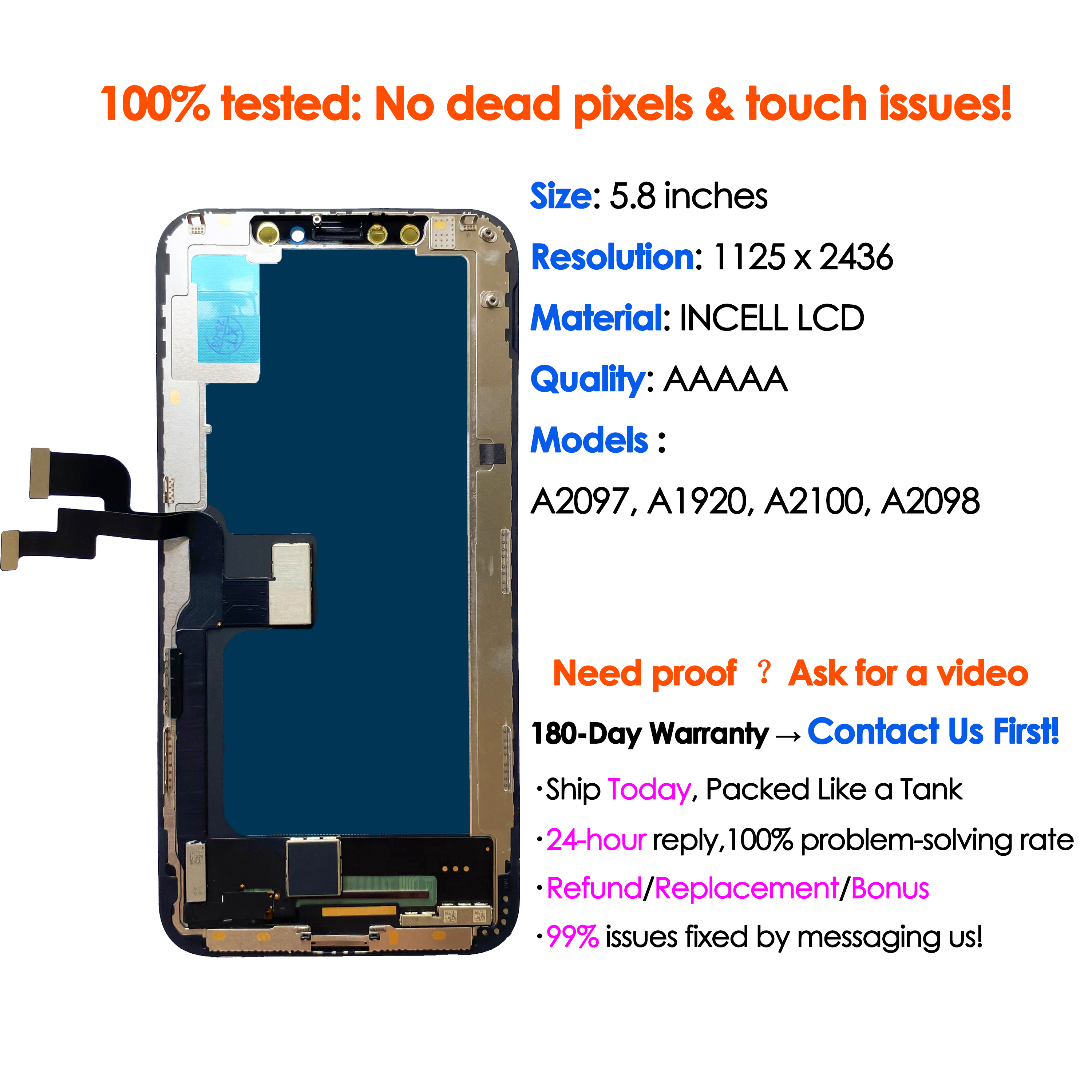 High quality AAA incell LCD For iPhone XS Display Touch Screen Replacement Digitizer Assembly Repair Parts Wholesale Kit