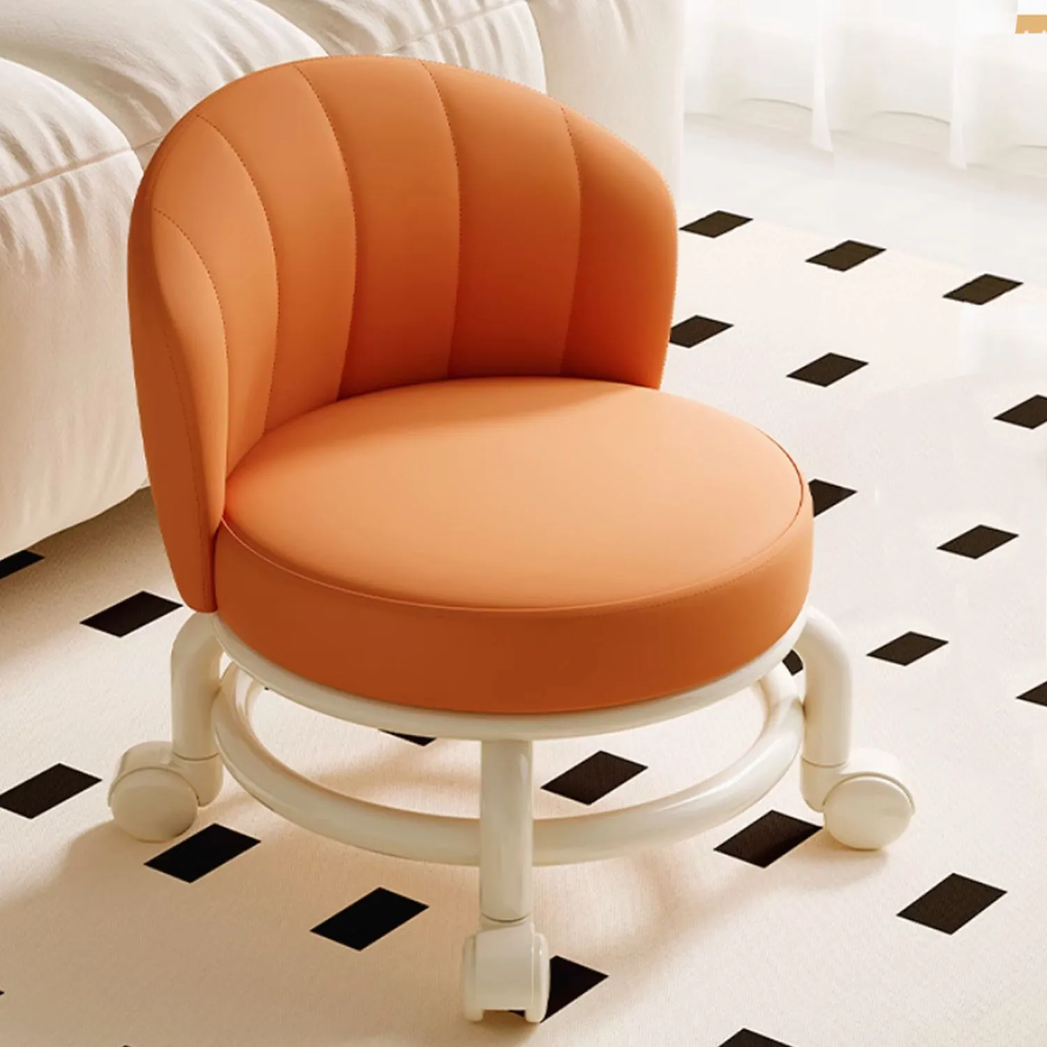 ED Cream Style Chair Furniture Backrest Bedroom Stool Comfortable Fashionable Swivel Girls Genuine Leather Round Chair