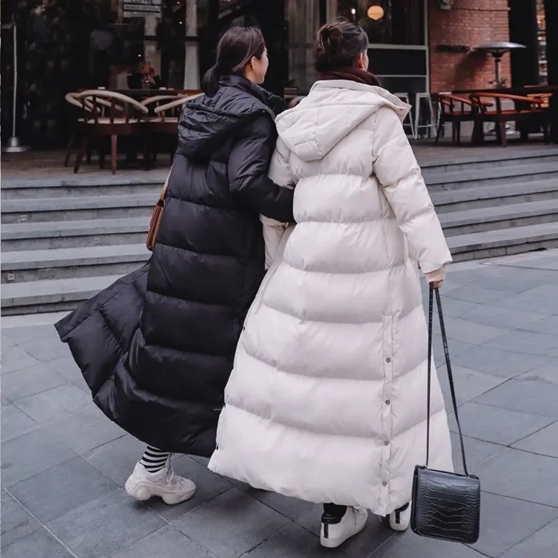 Chaqueta de plumón para mujer, abrigo largo de algodón, holgado y grueso, estilo coreano, para invierno, 2023